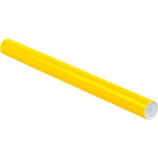 The Packaging Wholesalers Colored Mailing Tubes With Caps, 2" Dia. x 24"L, 0.06" Thick, Yellow, 50/Pack P2024Y